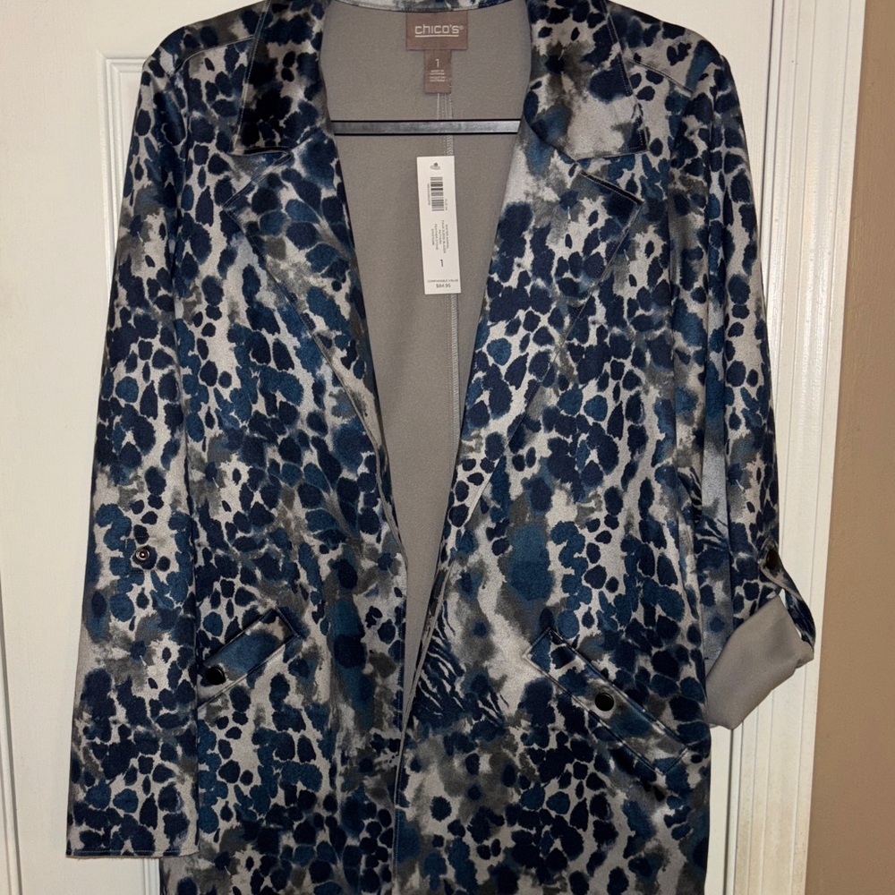 Chico's Navy and Gray Patterned Blazer